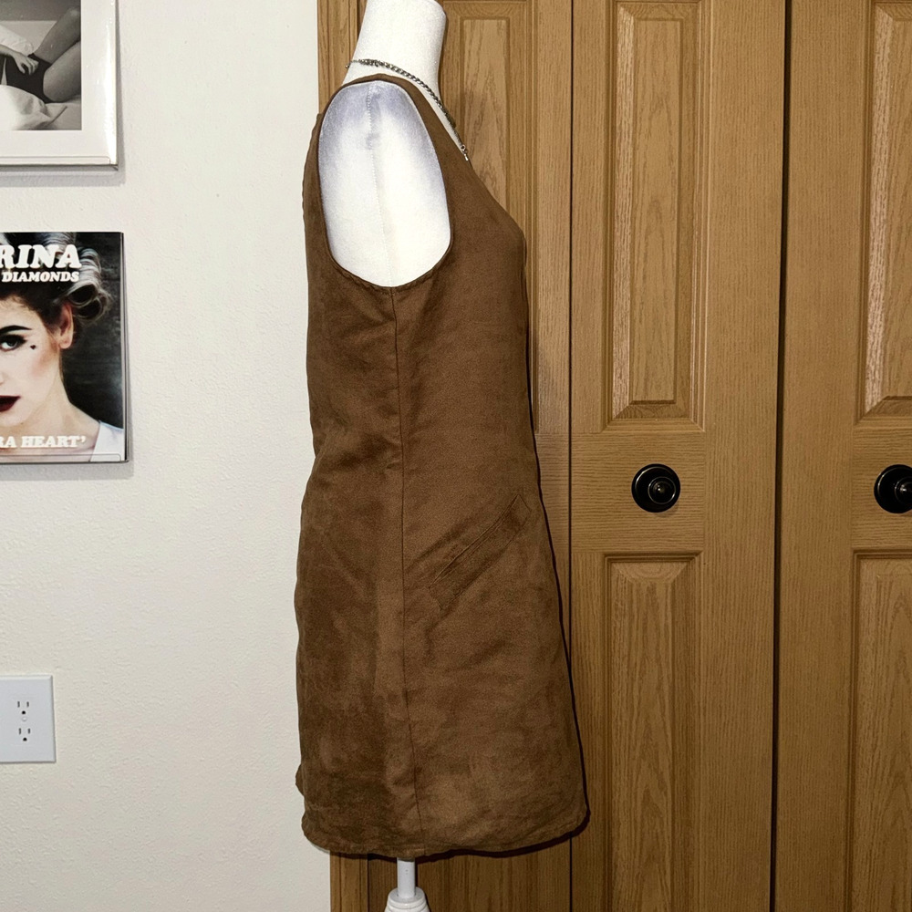 Jack Shift Dress Womens Medium Brown Faux Suede Sleeveless Boho V Neck Pullover - Picture 2 of 8